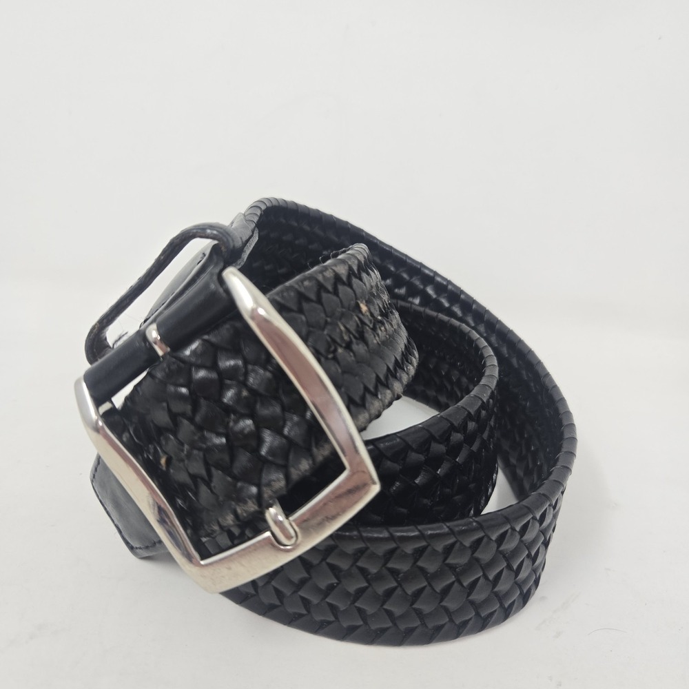 SAMUEL HUBBARD Black Belt Braided Italian Leather Belt 6-Strand Design Size 34